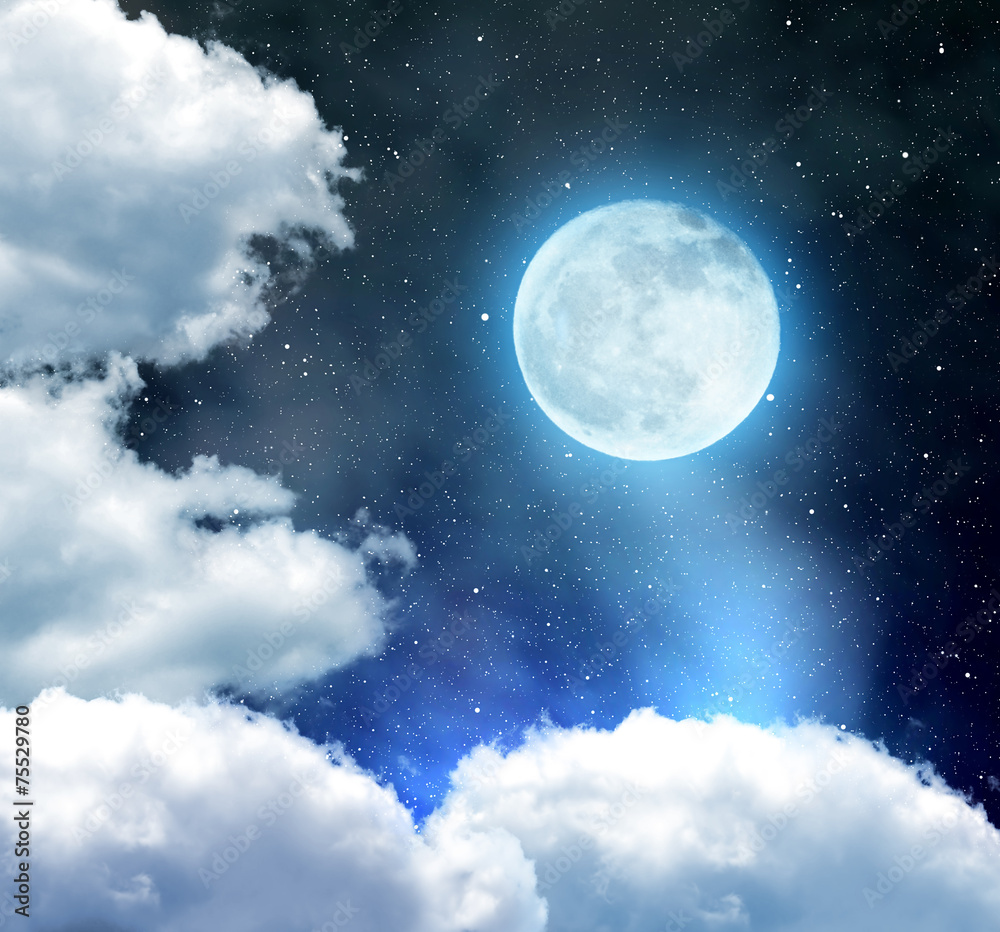 Night sky with stars, clouds and moon
