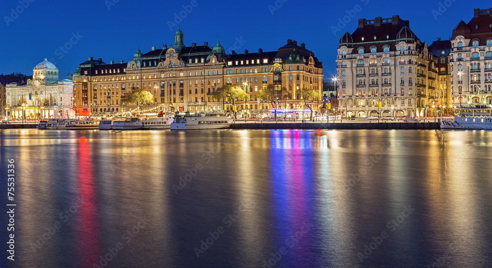 Stockholm cityscape at night.
