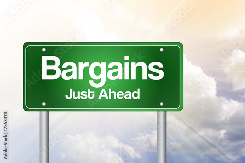 Bargains Just Ahead Green Road Sign concept