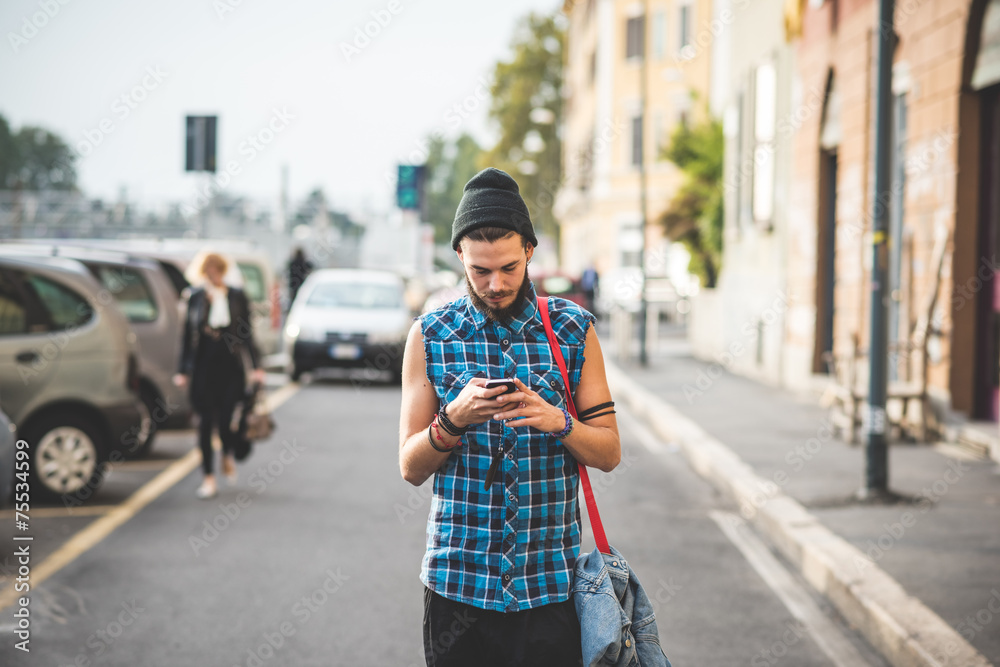 Fototapeta premium young handsome bearded hipster man