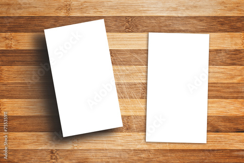 Blank Vertical Business Cards on Wooden Table