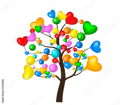 Tree. rozhdenieya day. Heart. Balls. Balloons. Public Holiday