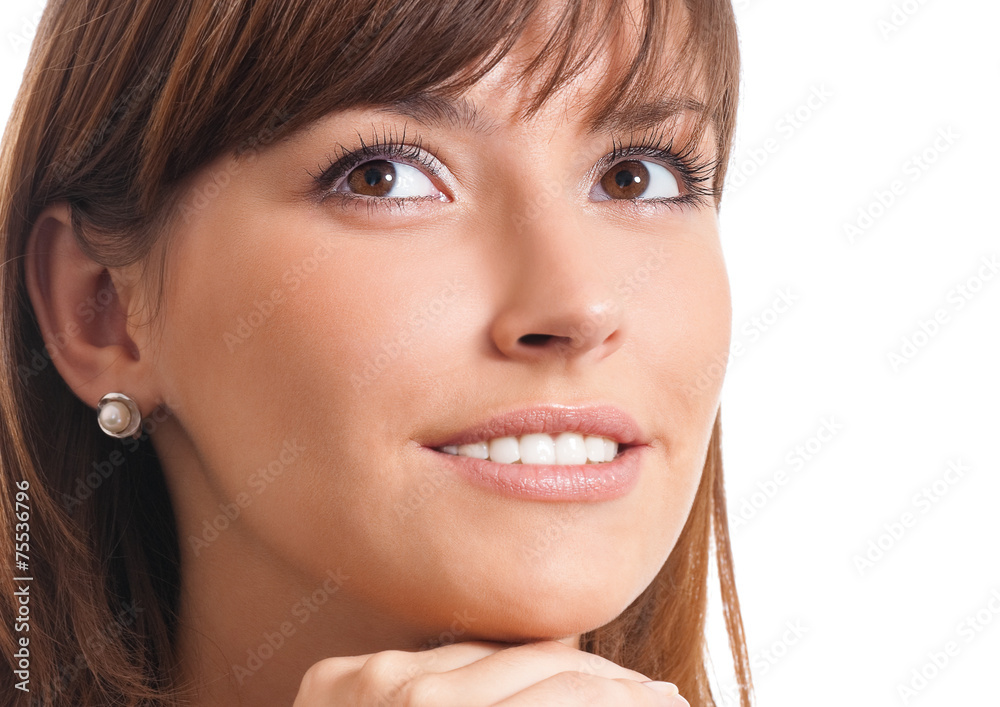 Thinking or planning businesswoman, isolated Thinking or planning businesswoman, isolated