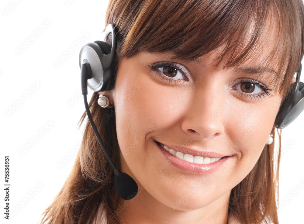 Support phone operator in headset, isolated Support phone operator in headset, isolated