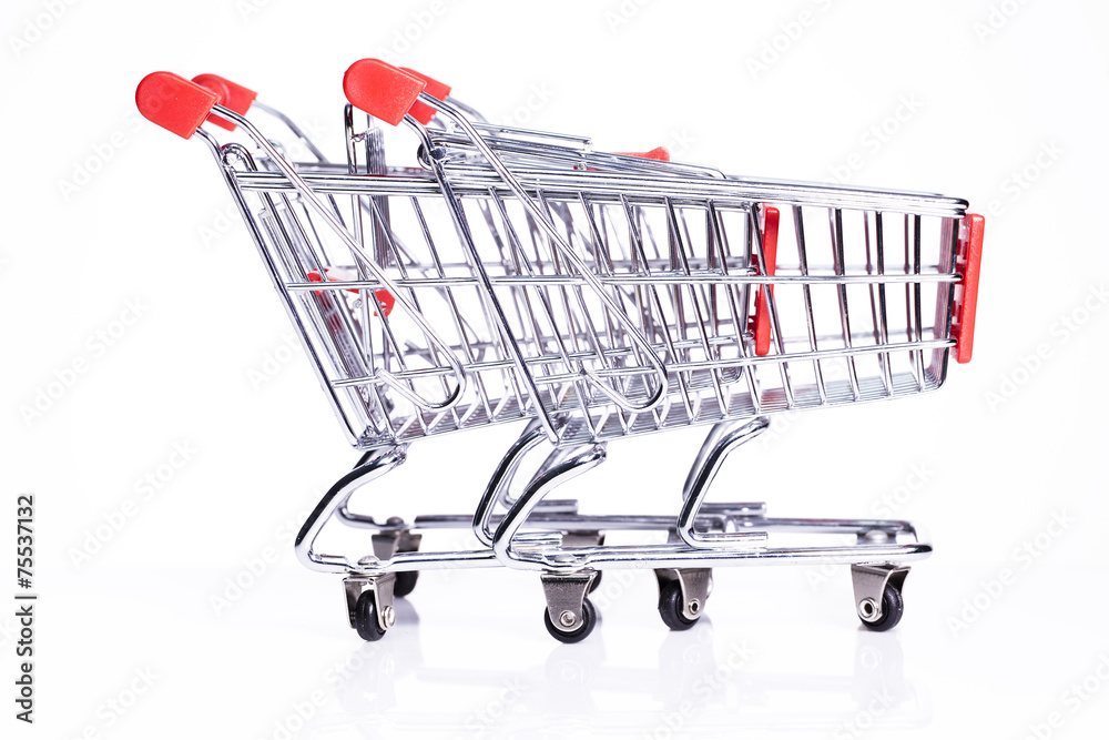 empty shopping carts isolated on white