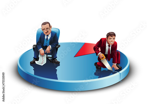 Competition in Business Illustration Shows Young Businessman Steals Old Businessman's Market