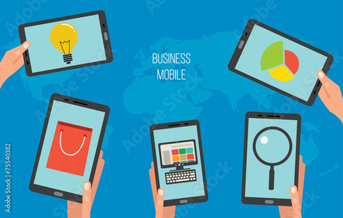 Mobile apps on tablets or smartphones, vector illustration