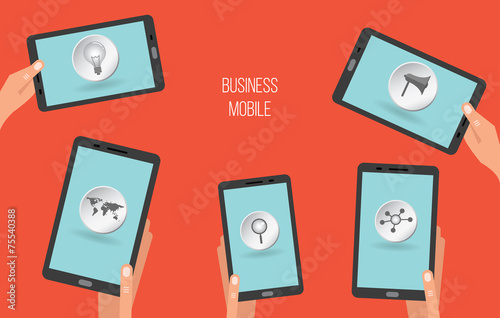 Mobile apps on tablets or smartphones, vector illustration