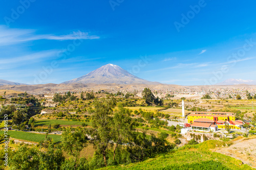 View of the Misty Volcano in Arequipa, Peru, South America photo