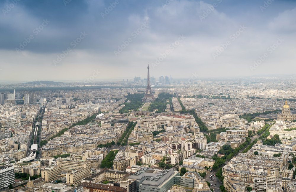 Aerial view of Paris and Eiffel Tower