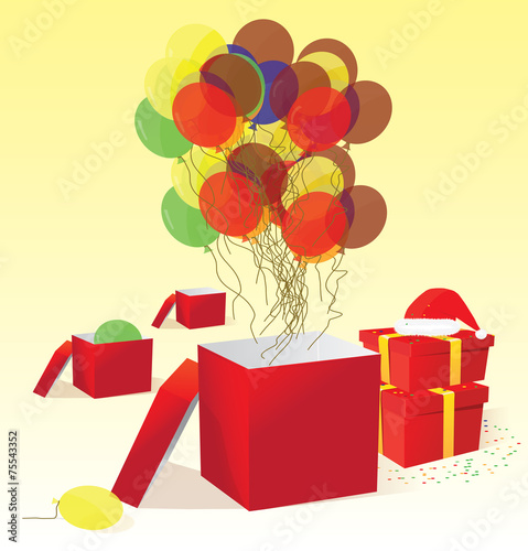 Balloons out of the box up in the air