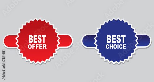 Round labels with ribbons: Best offer, Best choice