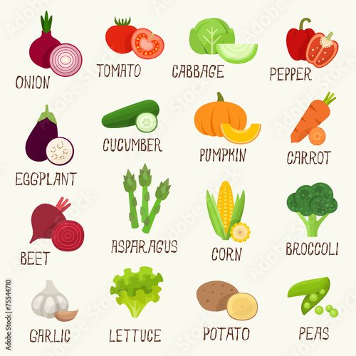 Vegetables vector icon set