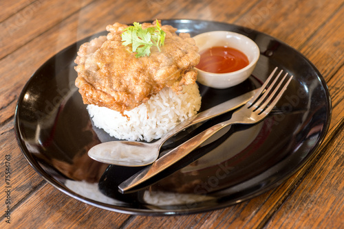 rice with omelet and sauce Pepper photo