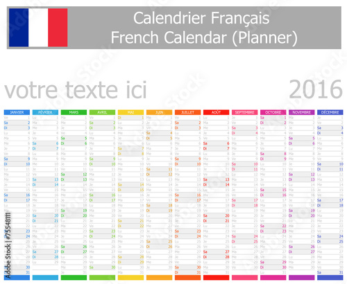 2016 French Planner Calendar with Vertical Months