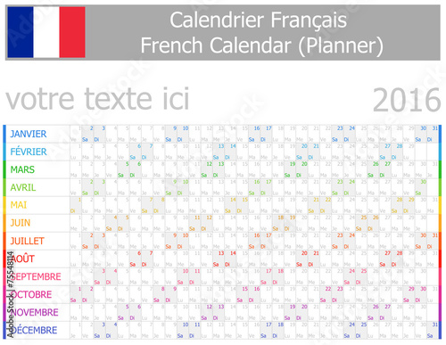 2016 French Planner-2 Calendar with Horizontal Months