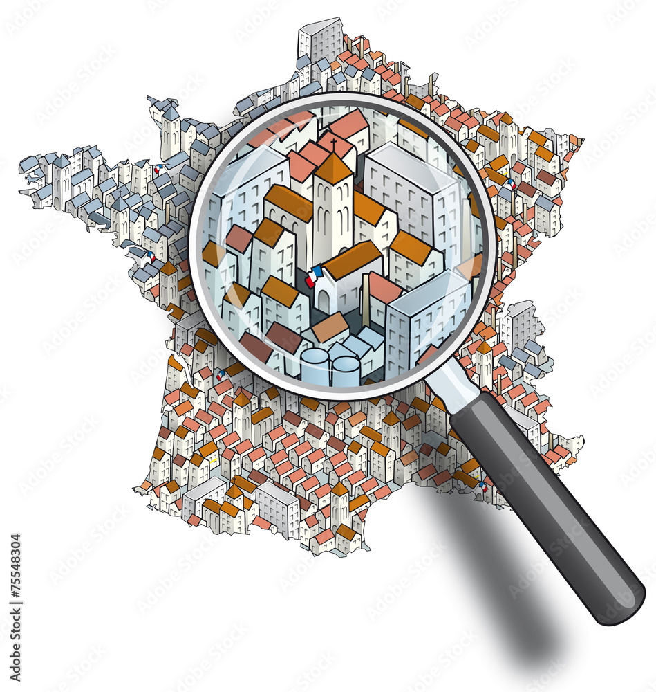 France - Villes à la loupe Illustration Stock | Adobe Stock