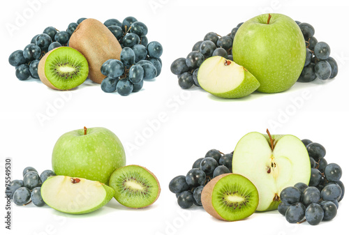 Grapes green apple and kiwi set
