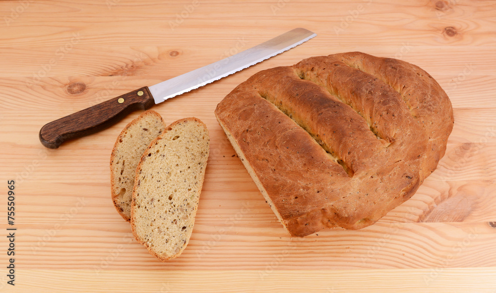 Naklejka premium Slices cut from a multi seed malted loaf