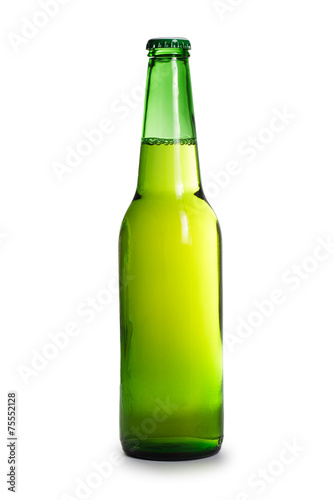 green beer bottle isolated over white background