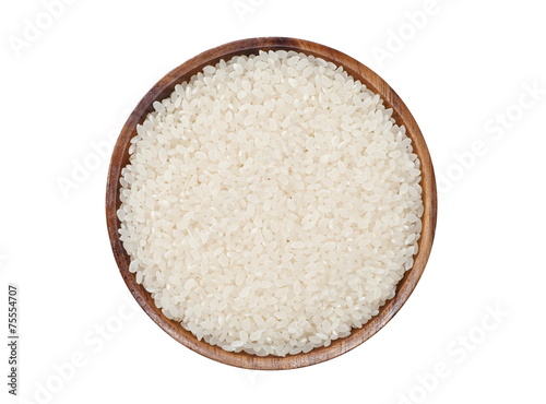 Asian white rice or uncooked white rice on white background