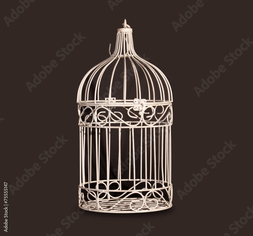 Obraz na plátně Shabby chic bird cage isolated on black background