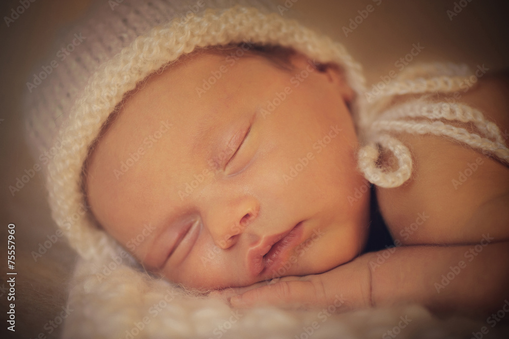 Close up of Newborn baby in Hat
