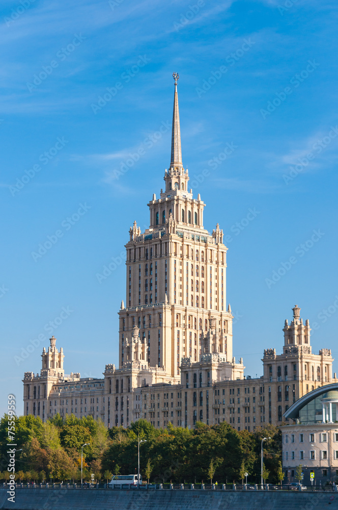 House with a spire Soviet times on Moskva River embankment House with a spire Soviet times on Moskva River embankment