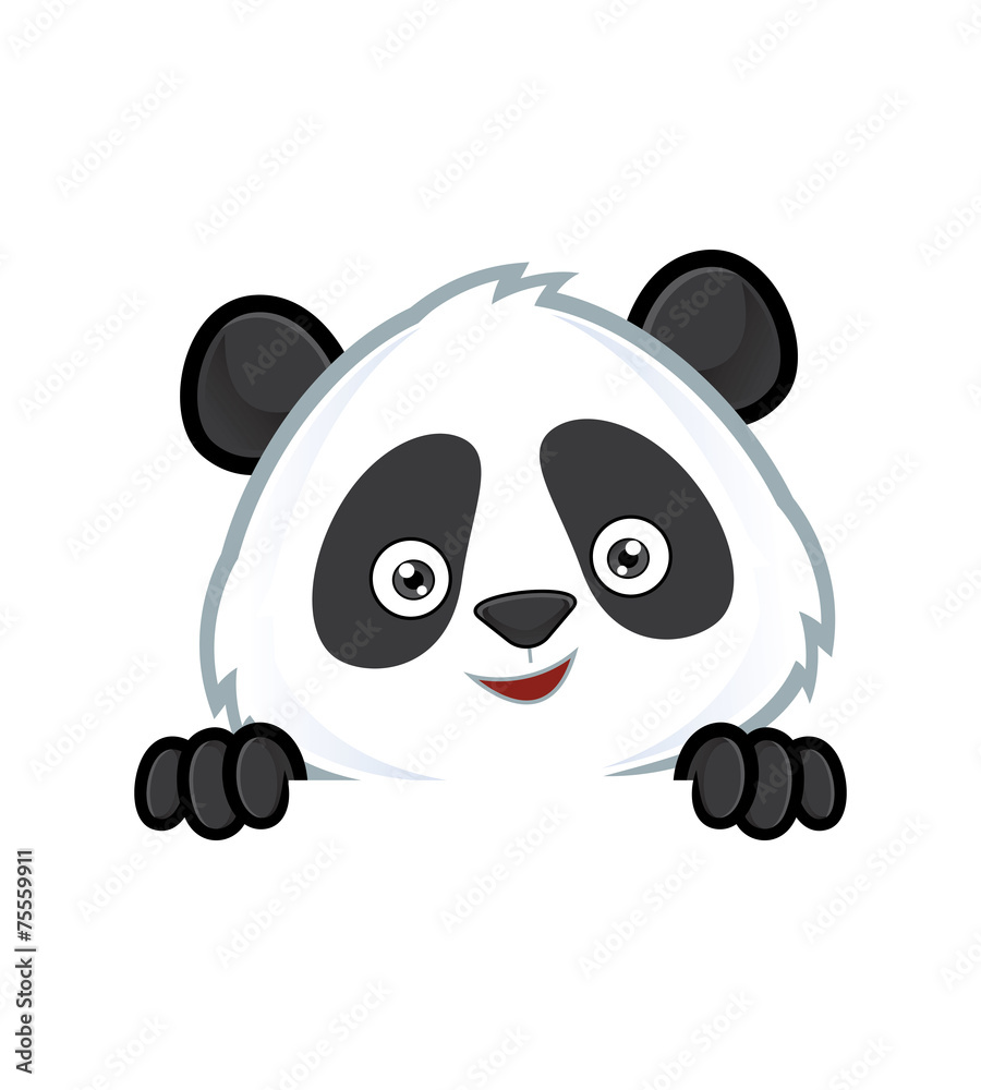 Panda holding and looking over a blank sign board Panda holding and looking over a blank sign board