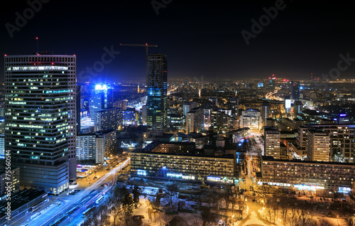 View of the center of Warsaw at night