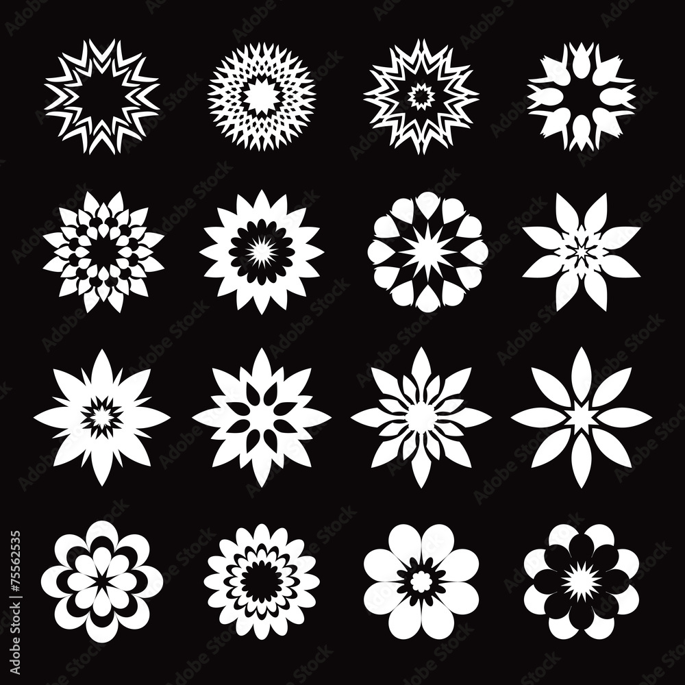 Set of white geometric flowers Set of white geometric flowers
