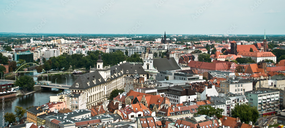 Air view panorama with wroclaw (breslau), poland.