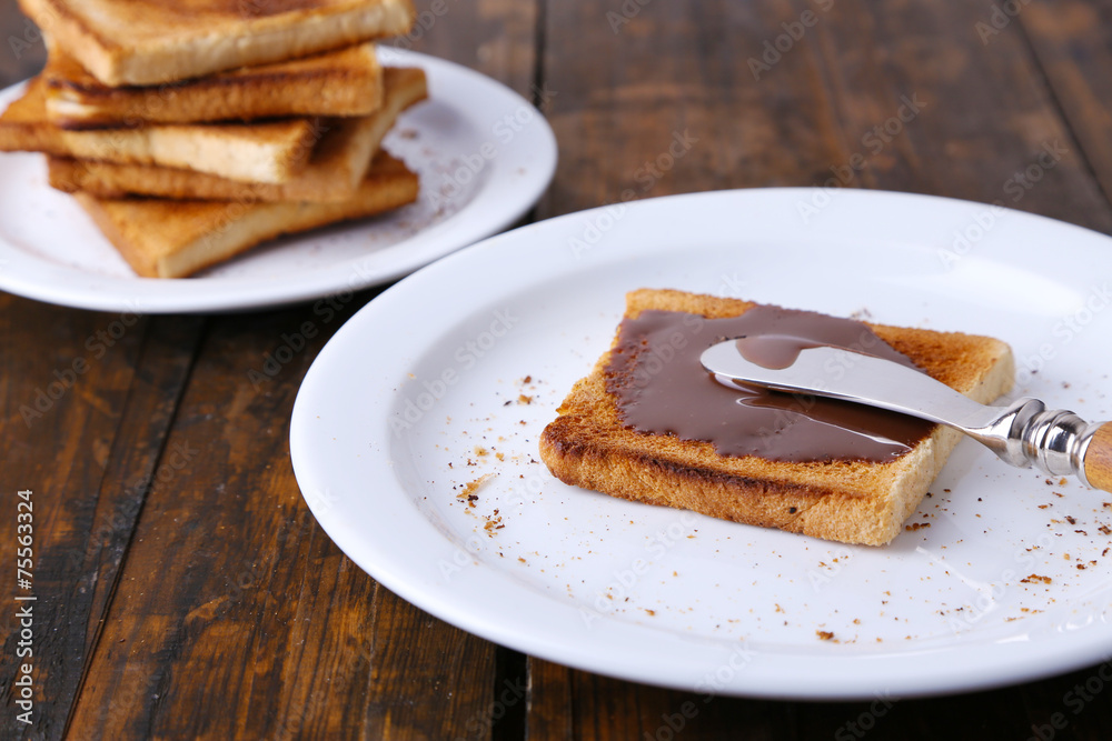 Toast bread spread with chocolate Toast bread spread with chocolate