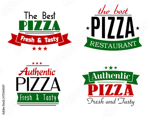 Pizzeria and restaurant banners or emblems