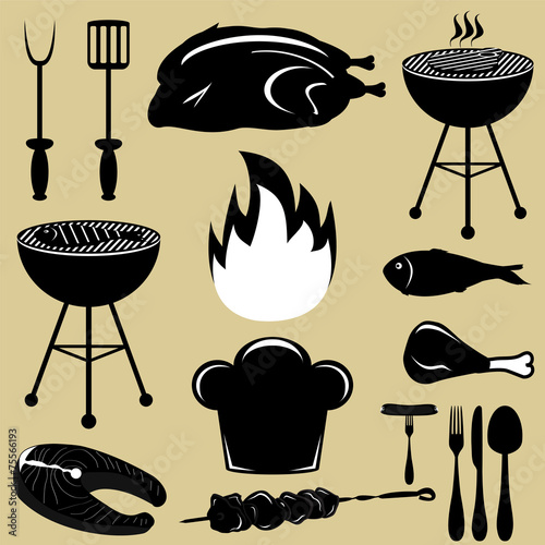 Set icons barbecue grill