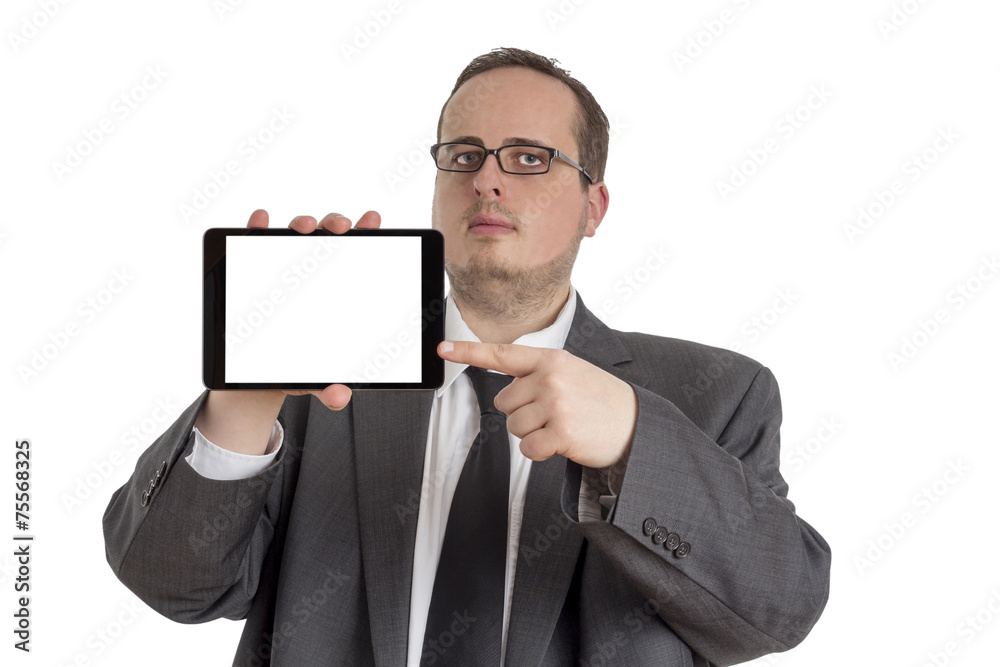 Young Businessman in suit with tablet computer