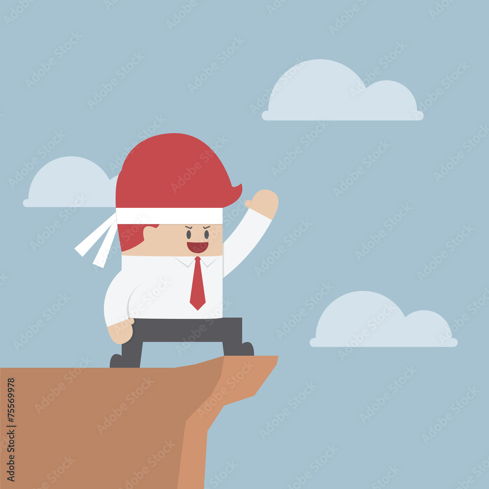 Motivated businessman on the cliff, Motivation concept