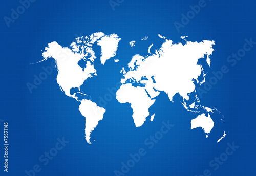 Map Of The World On Blueprint Vector