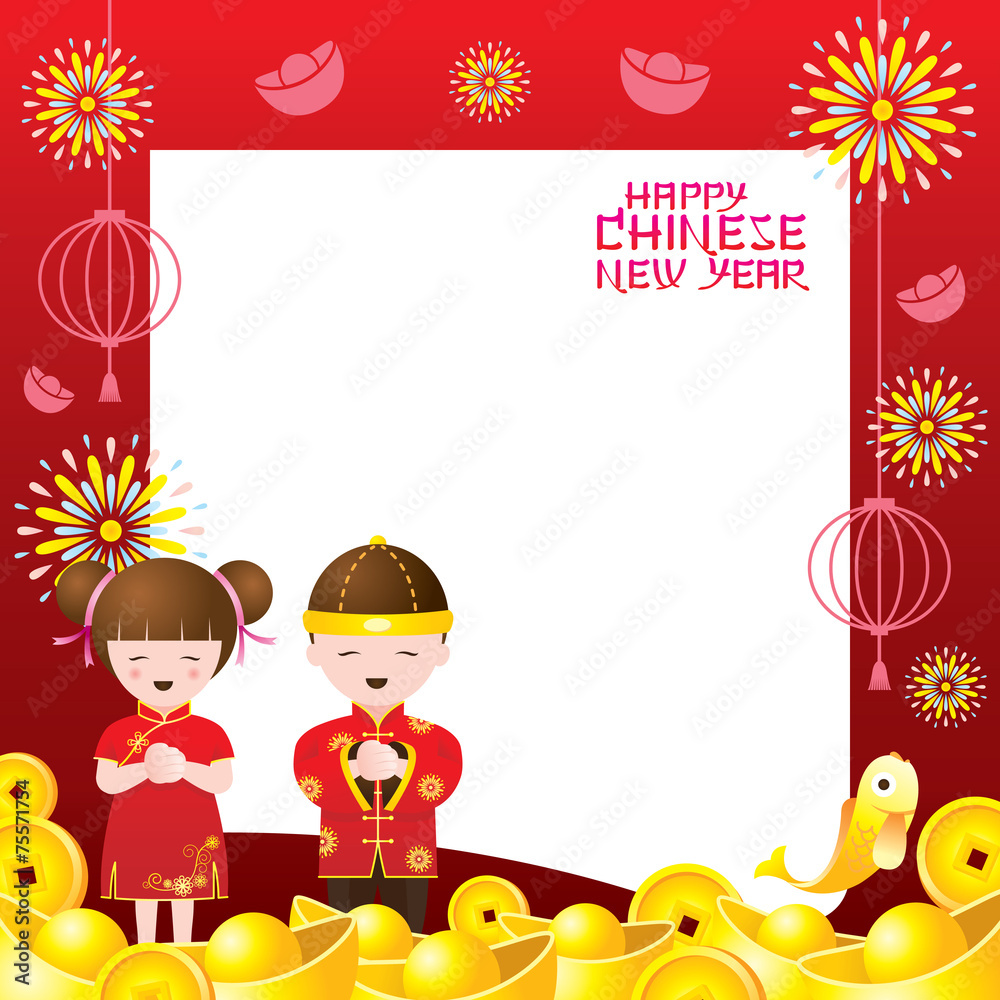 Obraz premium Chinese New Year Frame with Chinese Kids
