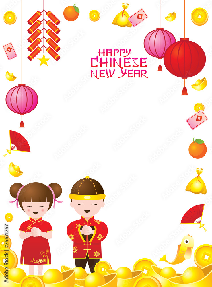 Chinese New Year Frame with Chinese Kids