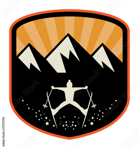 Winter mountain sticker, vector