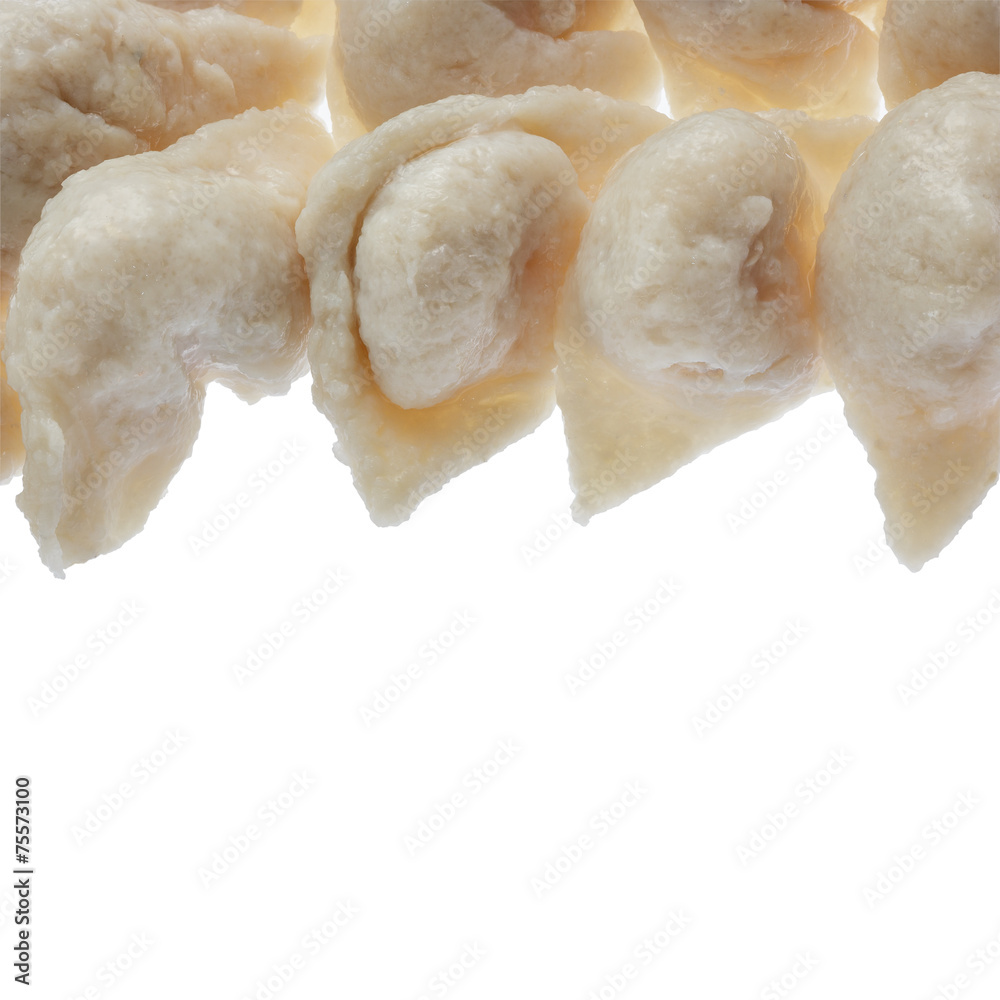 Closeup fish wonton on white background,clipping path. Closeup fish wonton on white background,clipping path.