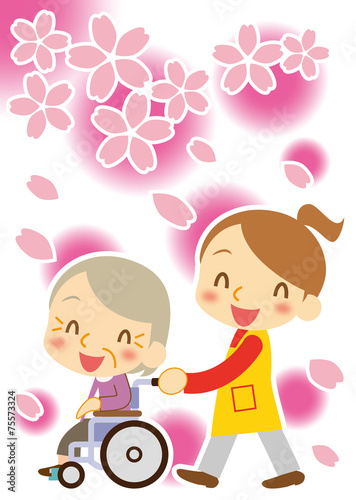 車椅子で花見　おばあちゃん