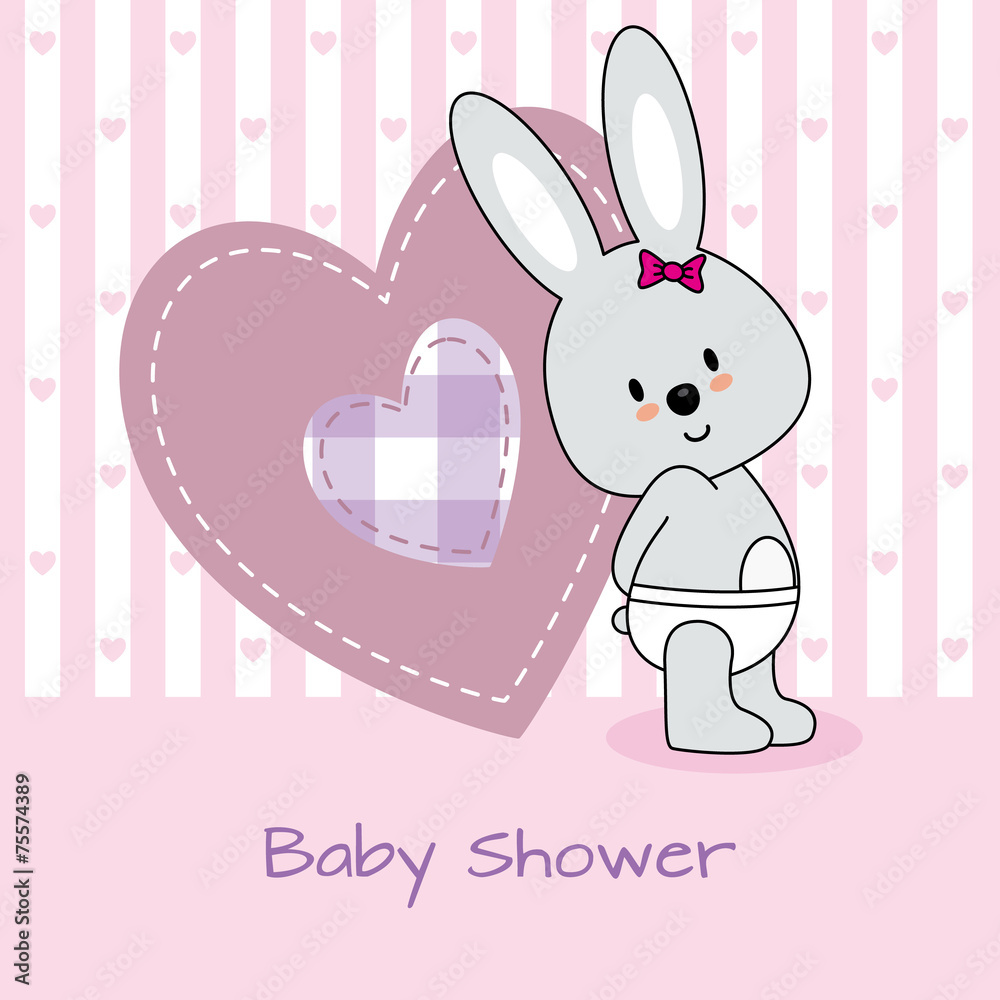 baby shower card. rabbit and heart baby shower card. rabbit and heart