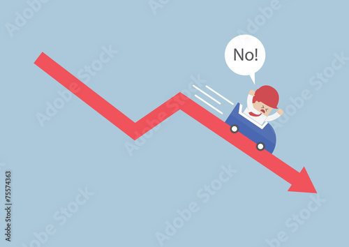 Businessman going down in a roller coaster over stock market arr
