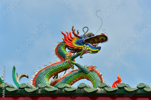 Dragon on the roof of a Chinese temple in Yangon  Myanmar