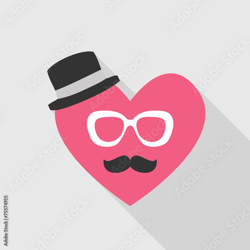 Valentine's Day Card - with Heart Face Mustache - in vector
