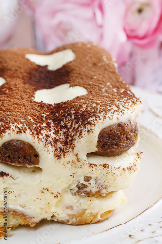 Tiramisu cake decorated with hearts