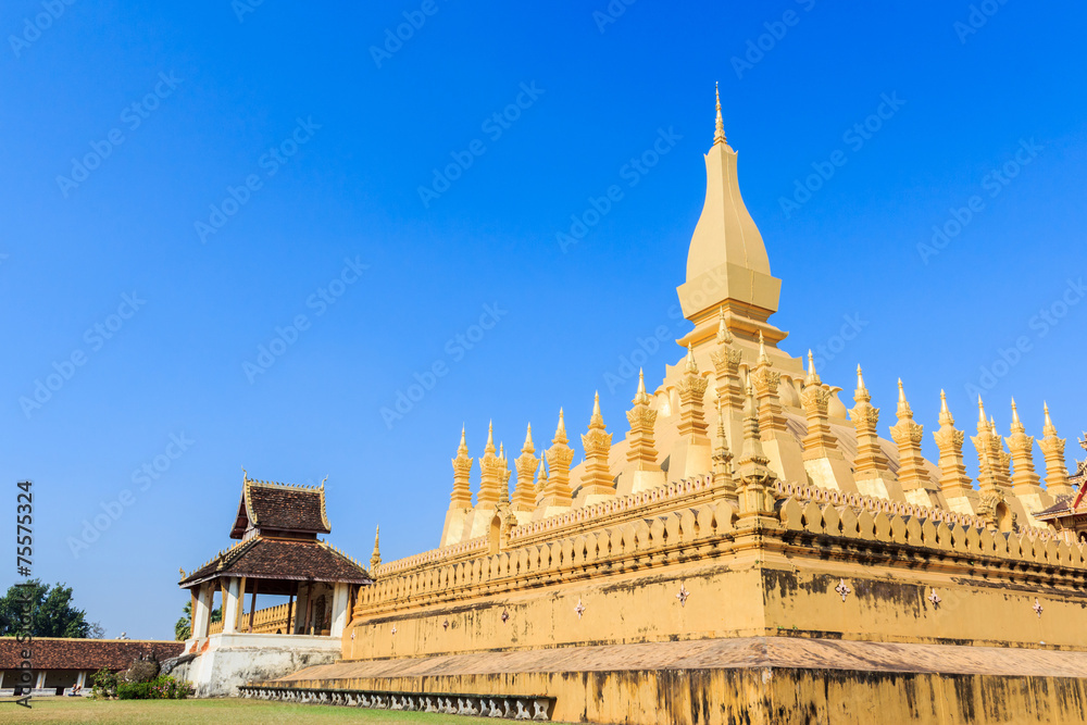 Pha That Luang is a gold-covered large Buddhist stupa.