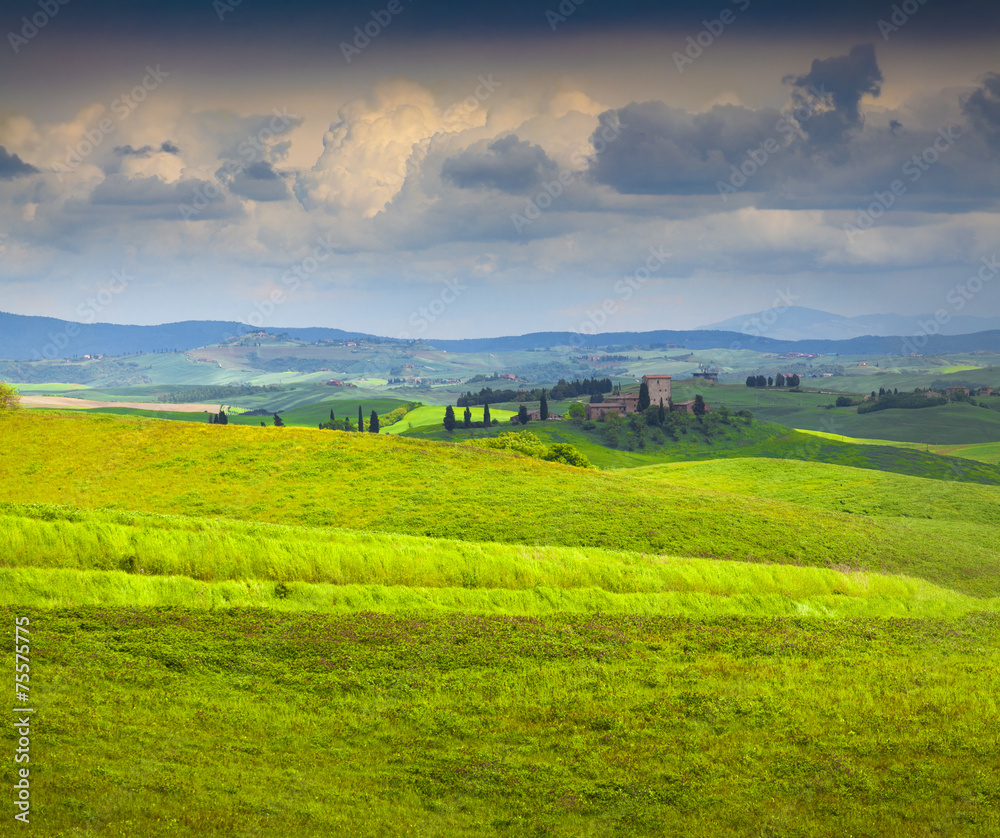 Cloudy morning on countryside in Tuscany, Italy.